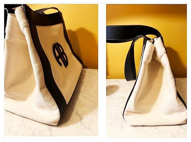 Anine Bing Borsa Cara Toile Naturale Nero Beige - vista 7