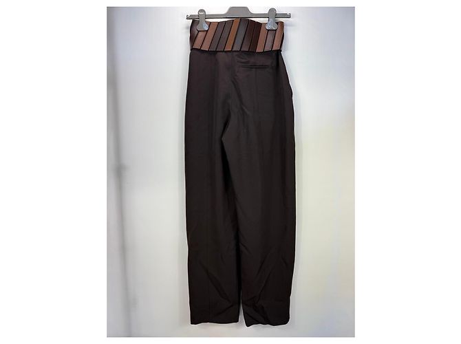 Alaïa Calça de cintura alta com cinto de couro Marrom - vista 2