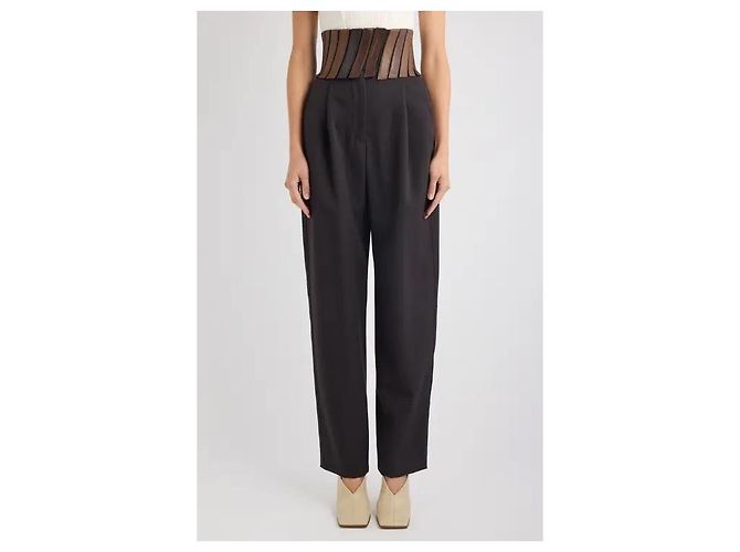Alaïa Calça de cintura alta com cinto de couro Marrom - vista 5