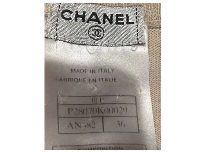 Débardeur Chanel Maille Beige Sequins Logo CC - vue 2