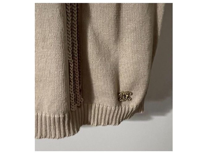 Débardeur Chanel Maille Beige Sequins Logo CC - vue 4