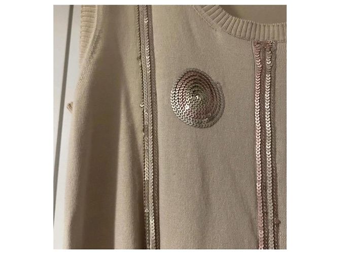 Débardeur Chanel Maille Beige Sequins Logo CC - vue 5