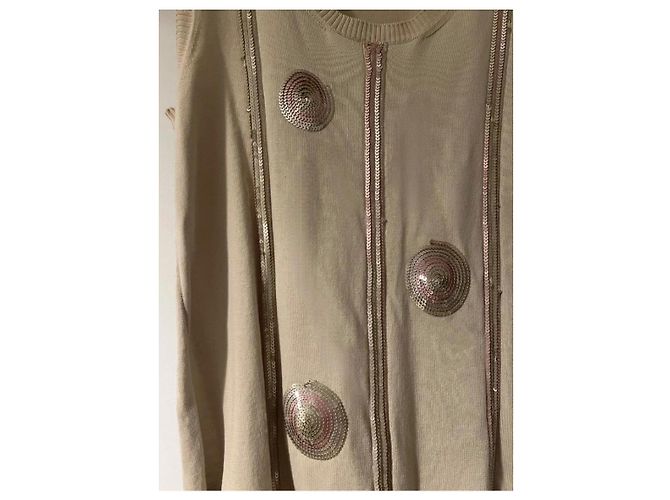 Débardeur Chanel Maille Beige Sequins Logo CC - vue 6