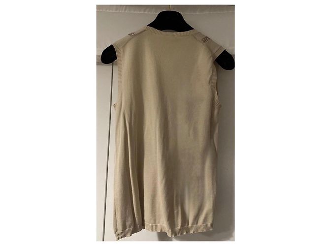 Débardeur Chanel Maille Beige Sequins Logo CC - vue 7