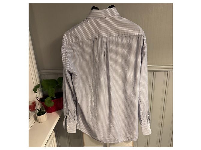 Camicia in cotone a righe Brunello Cucinelli Bianco Blu - vista 2