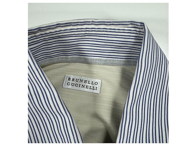 Camicia in cotone a righe Brunello Cucinelli Bianco Blu - vista 3