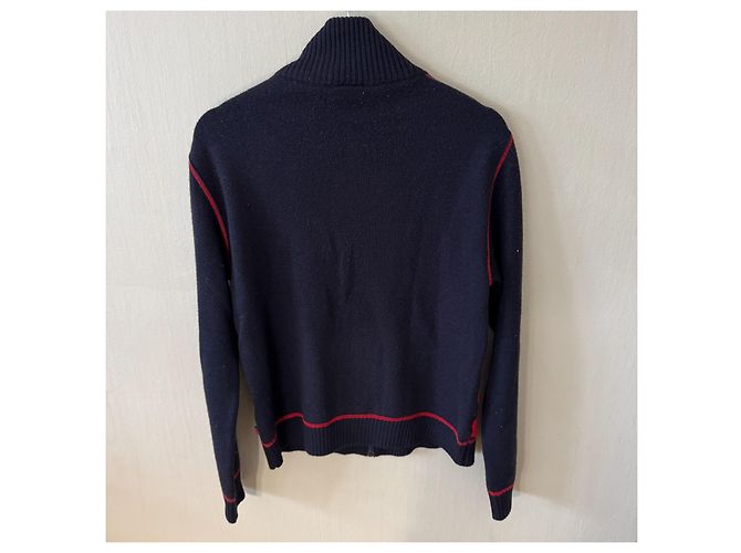 Dolce & Gabbana Cardigan mit Reißverschluss Navy Blau mit rotem Logo - Ansicht 2