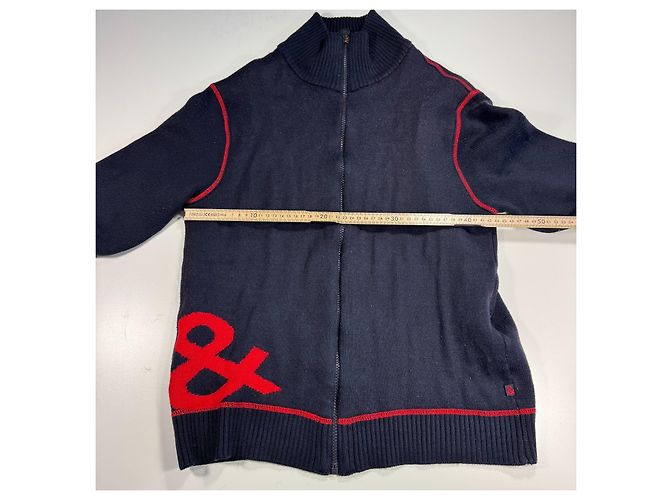 Dolce & Gabbana Cardigan mit Reißverschluss Navy Blau mit rotem Logo - Ansicht 6