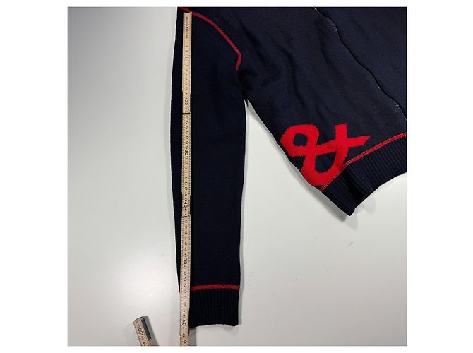 Dolce & Gabbana Cardigan mit Reißverschluss Navy Blau mit rotem Logo - Ansicht 8