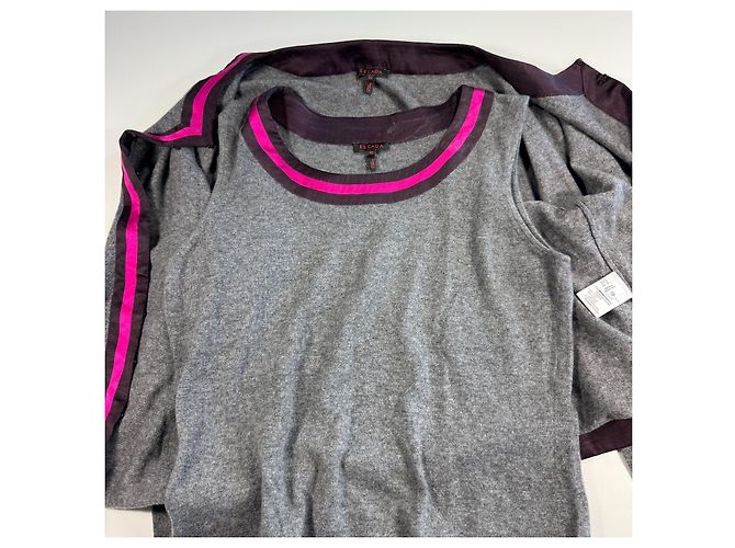 Escada Strickoberteil in Grau aus Kaschmir-Mischgewebe mit rosa Besatz Pink - Ansicht 3