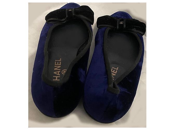 Bailarinas Chanel de terciopelo con lazo Negro Azul - vista 3