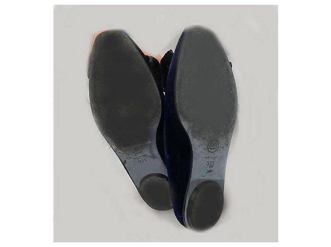 Bailarinas Chanel de terciopelo con lazo Negro Azul - vista 6