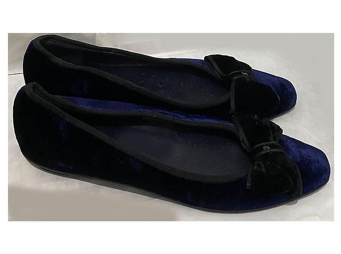 Bailarinas Chanel de terciopelo con lazo Negro Azul - vista 7