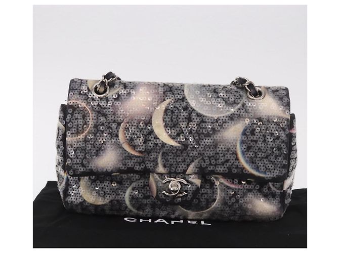 Borsa CHANEL Double Flap Chain Space Pattern in tela nera argento CC Auth 187039SAM Nero - vista 12