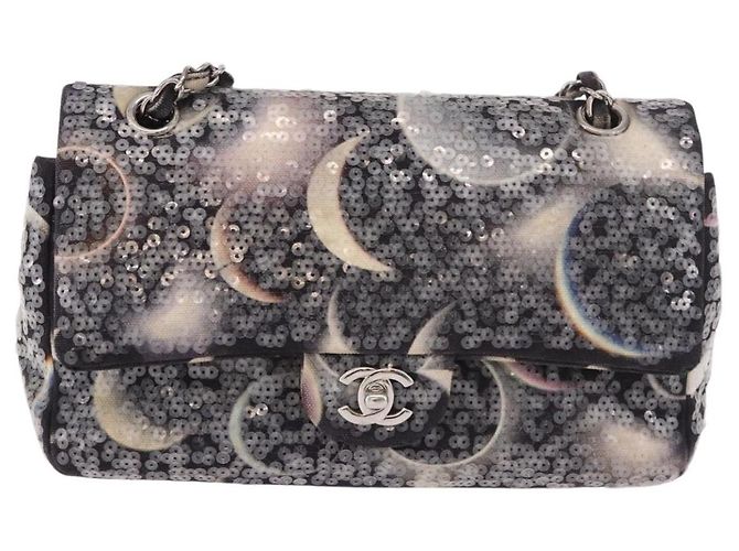 Borsa CHANEL Double Flap Chain Space Pattern in tela nera argento CC Auth 187039SAM Nero - vista 13