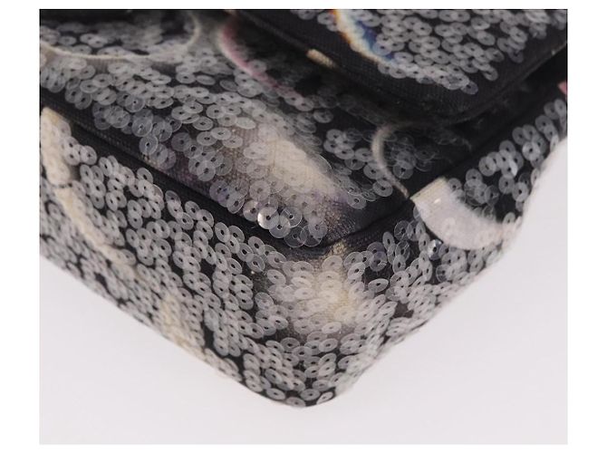 Borsa CHANEL Double Flap Chain Space Pattern in tela nera argento CC Auth 187039SAM Nero - vista 15