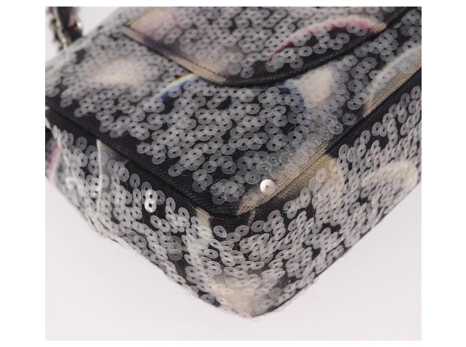 Borsa CHANEL Double Flap Chain Space Pattern in tela nera argento CC Auth 187039SAM Nero - vista 16