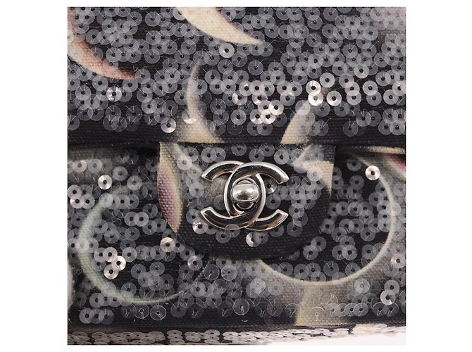 Borsa CHANEL Double Flap Chain Space Pattern in tela nera argento CC Auth 187039SAM Nero - vista 18
