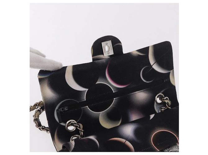 Borsa CHANEL Double Flap Chain Space Pattern in tela nera argento CC Auth 187039SAM Nero - vista 19