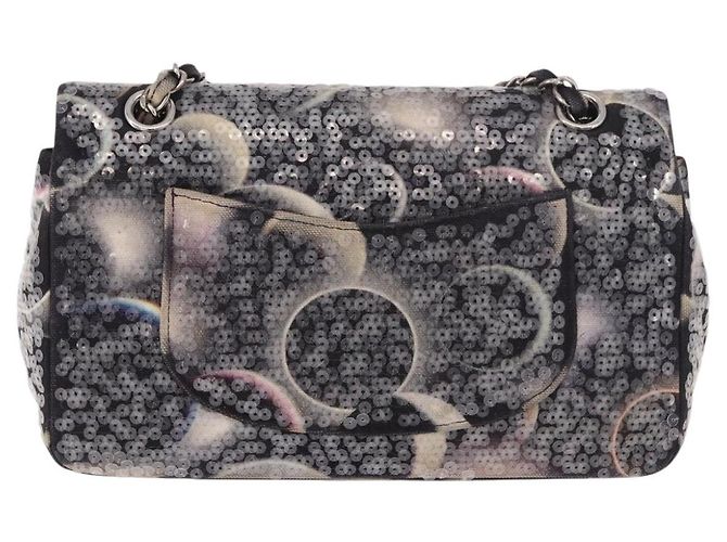 Borsa CHANEL Double Flap Chain Space Pattern in tela nera argento CC Auth 187039SAM Nero - vista 2