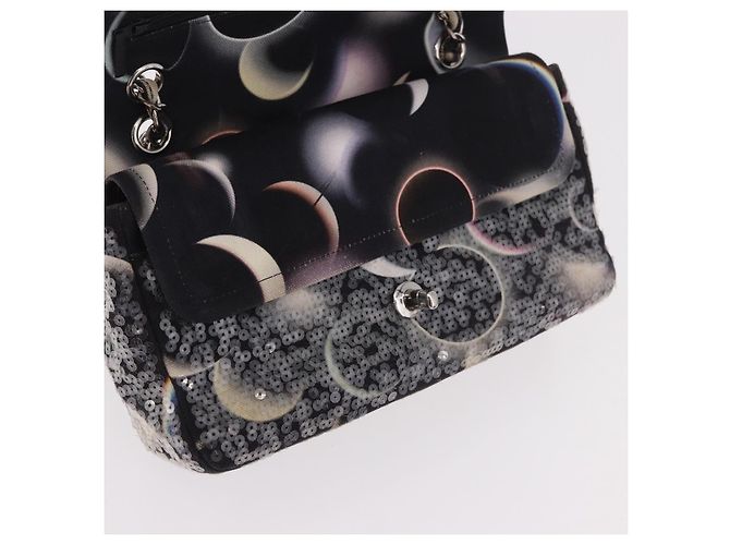 Borsa CHANEL Double Flap Chain Space Pattern in tela nera argento CC Auth 187039SAM Nero - vista 20