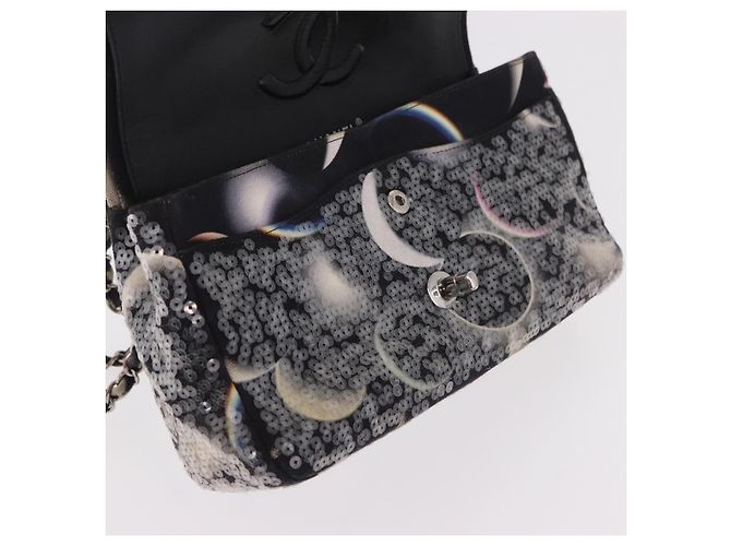 Borsa CHANEL Double Flap Chain Space Pattern in tela nera argento CC Auth 187039SAM Nero - vista 22