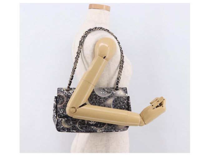 Borsa CHANEL Double Flap Chain Space Pattern in tela nera argento CC Auth 187039SAM Nero - vista 29