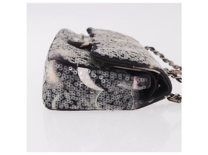 Borsa CHANEL Double Flap Chain Space Pattern in tela nera argento CC Auth 187039SAM Nero - vista 3
