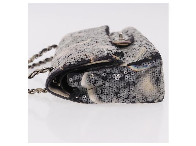 Borsa CHANEL Double Flap Chain Space Pattern in tela nera argento CC Auth 187039SAM Nero - vista 4