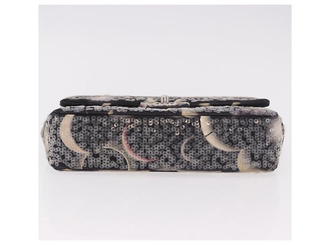 Borsa CHANEL Double Flap Chain Space Pattern in tela nera argento CC Auth 187039SAM Nero - vista 5