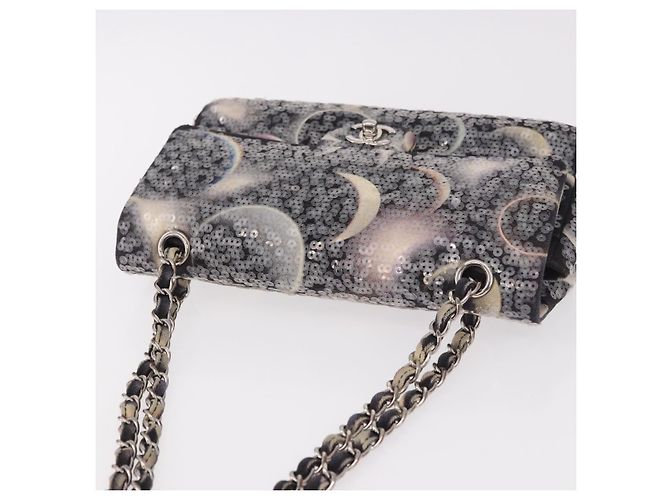 Borsa CHANEL Double Flap Chain Space Pattern in tela nera argento CC Auth 187039SAM Nero - vista 6