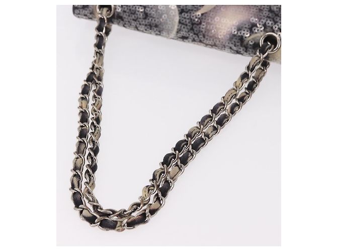 Borsa CHANEL Double Flap Chain Space Pattern in tela nera argento CC Auth 187039SAM Nero - vista 7