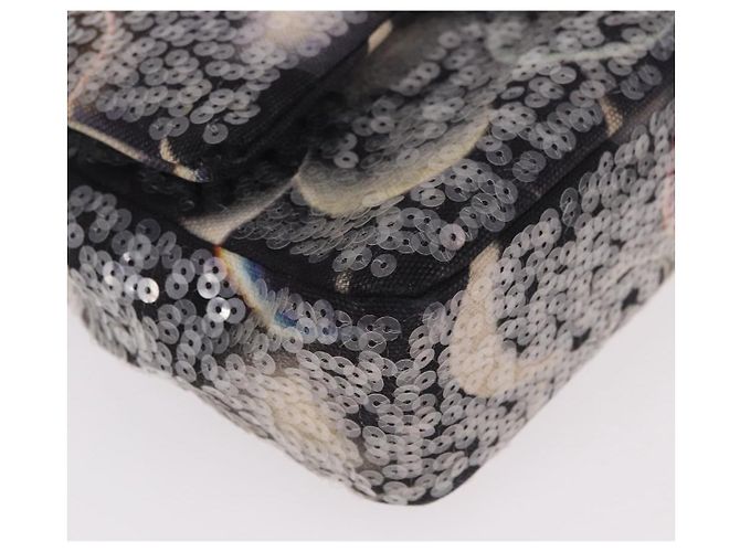 Borsa CHANEL Double Flap Chain Space Pattern in tela nera argento CC Auth 187039SAM Nero - vista 8