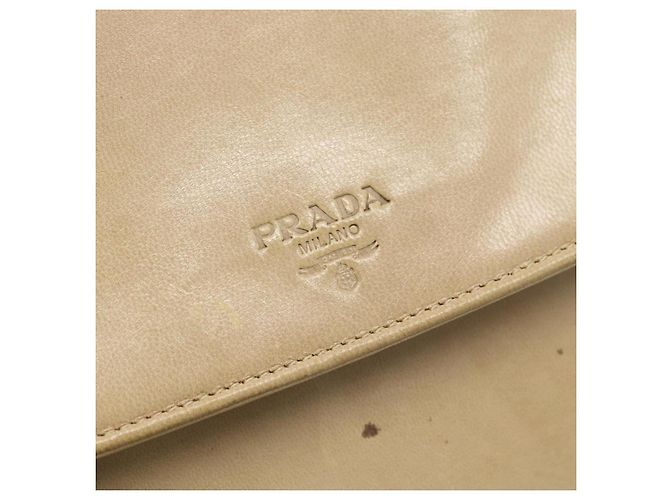 PRADA Chain Shoulder Bag Leder Beige Silber Auth 187798A - Ansicht 10