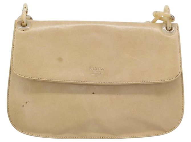 PRADA Chain Shoulder Bag Leder Beige Silber Auth 187798A - Ansicht 13