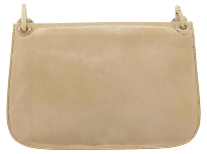 PRADA Chain Shoulder Bag Leder Beige Silber Auth 187798A - Ansicht 2