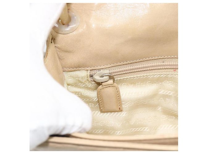 PRADA Chain Shoulder Bag Leder Beige Silber Auth 187798A - Ansicht 20