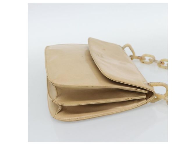 PRADA Chain Shoulder Bag Leder Beige Silber Auth 187798A - Ansicht 4