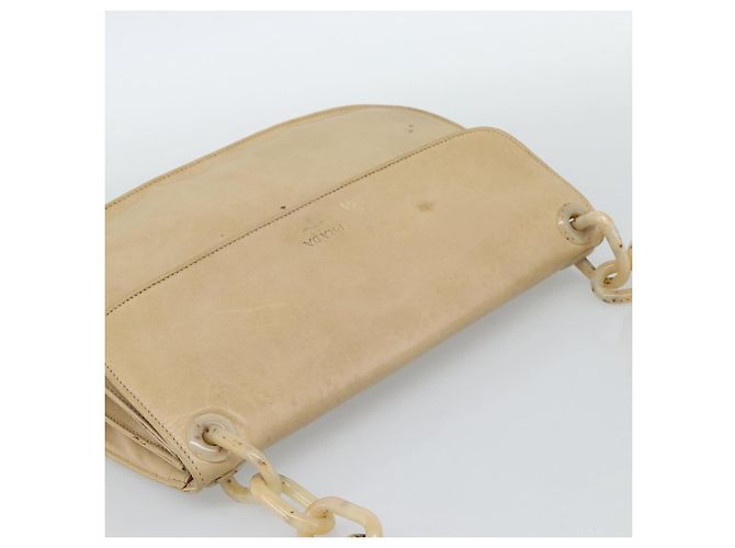 PRADA Chain Shoulder Bag Leder Beige Silber Auth 187798A - Ansicht 6