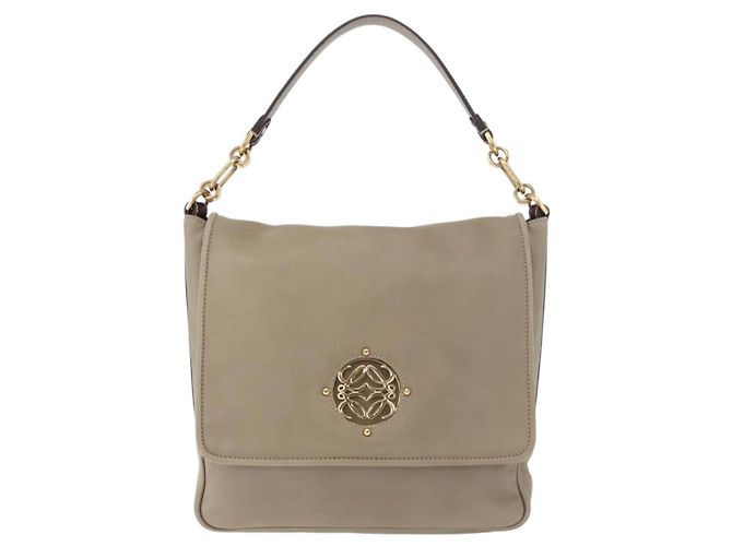 Bolsa de Ombro LOEWE Anagram Mya de Couro Bege Dourado Auth 186857A - vista 13