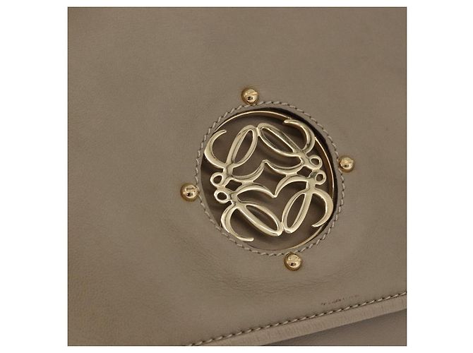 Bolsa de Ombro LOEWE Anagram Mya de Couro Bege Dourado Auth 186857A - vista 18