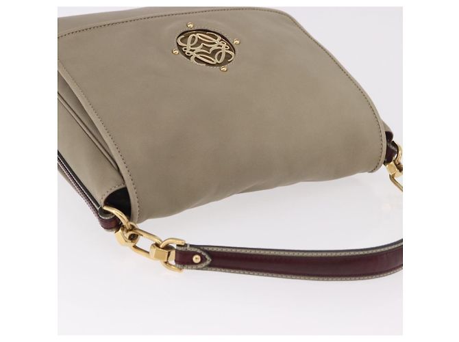 Bolsa de Ombro LOEWE Anagram Mya de Couro Bege Dourado Auth 186857A - vista 8