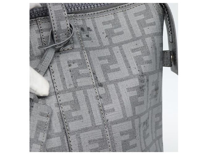 FENDI Borsa a mano Mamma Baguette in tela Zucca PVC Grigio Argento Auth 185974 Marrone - vista 18