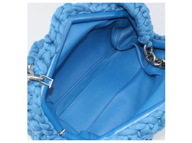 Borsa BOTTEGA VENETA Top Handle Bag in jersey di cotone blu argento Auth 185557A - vista 11
