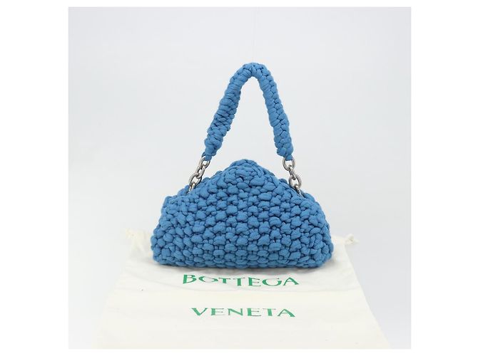 Borsa BOTTEGA VENETA Top Handle Bag in jersey di cotone blu argento Auth 185557A - vista 12