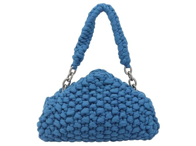 Borsa BOTTEGA VENETA Top Handle Bag in jersey di cotone blu argento Auth 185557A - vista 13