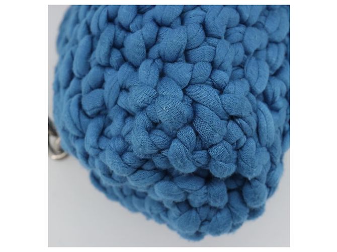 Borsa BOTTEGA VENETA Top Handle Bag in jersey di cotone blu argento Auth 185557A - vista 16