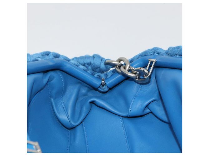 Borsa BOTTEGA VENETA Top Handle Bag in jersey di cotone blu argento Auth 185557A - vista 17