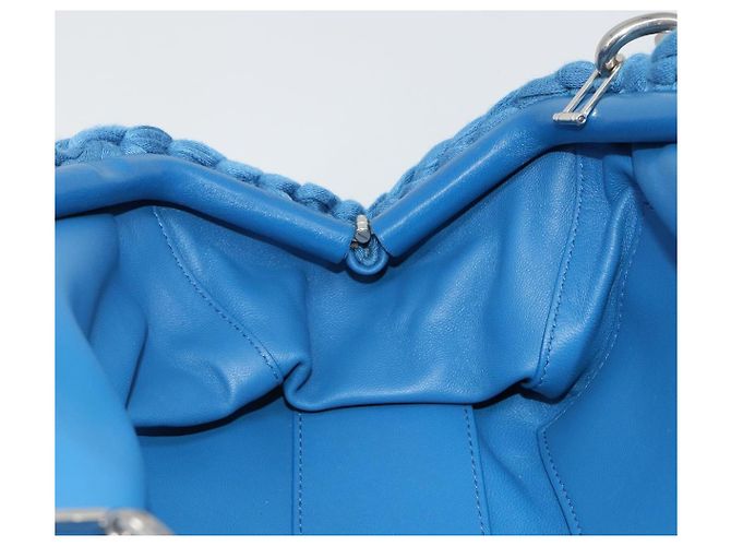 Borsa BOTTEGA VENETA Top Handle Bag in jersey di cotone blu argento Auth 185557A - vista 18