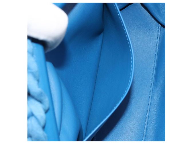 Borsa BOTTEGA VENETA Top Handle Bag in jersey di cotone blu argento Auth 185557A - vista 19